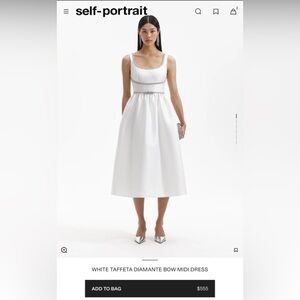 Self Portrait WHITE TAFFETA DIAMANTE BOW MIDI DRESS